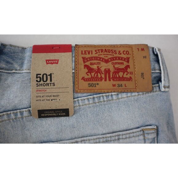 Levi's 501 (365120158) Men's Sz 34 Blue Hemmed Stretch Button Fly Denim Shorts - Picture 5 of 9